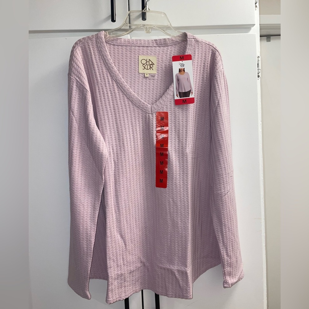 NWT Sizes Medium & LG Chaser Brand V Neck Pink Thermal Long Sleeve Shirt